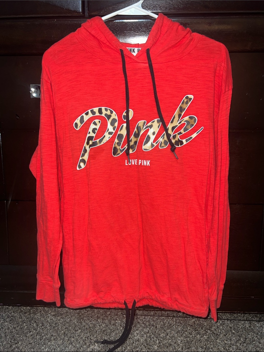 Victoria's Secret PINK Red Hoodie with Leopard Script